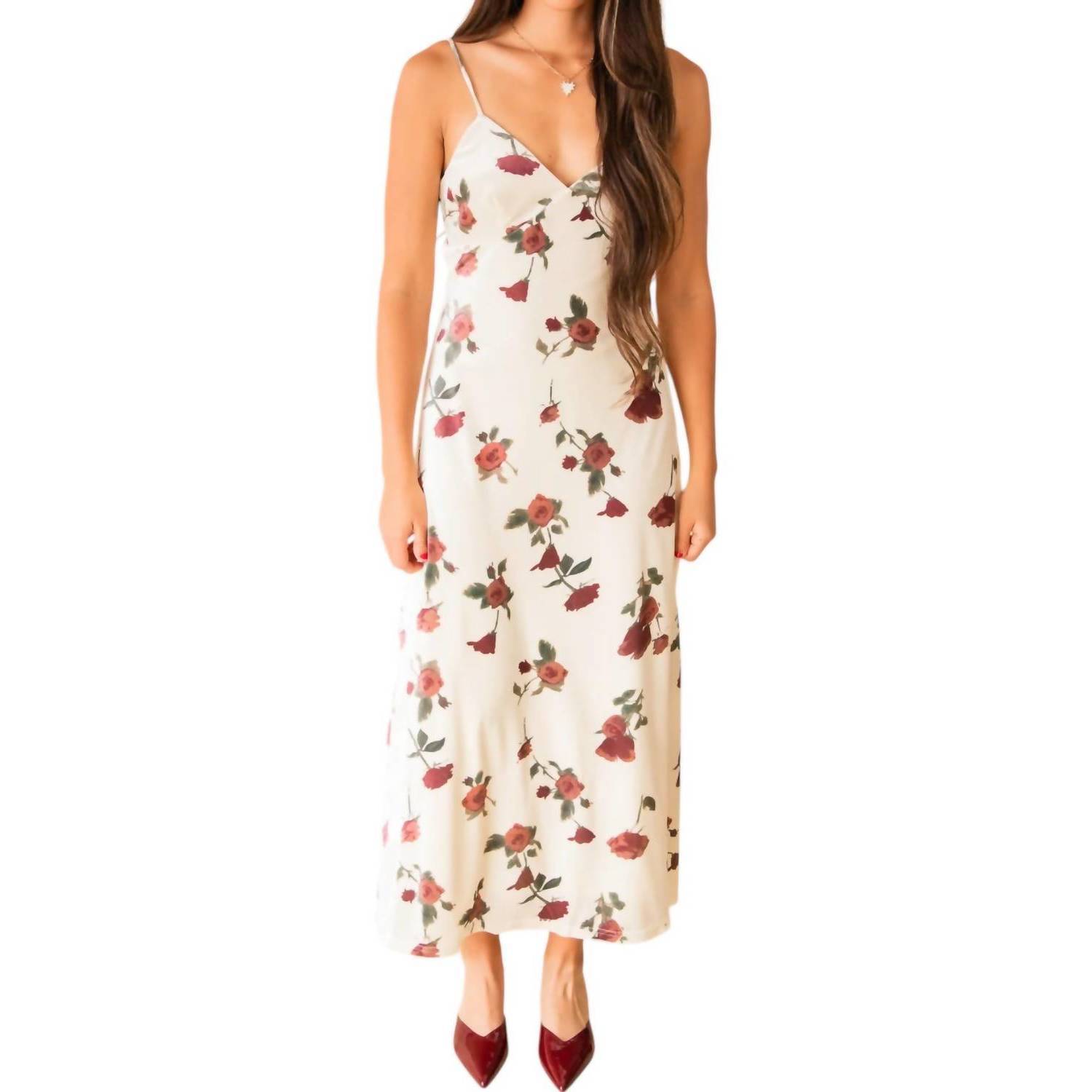 New Lucy Paris Eternal Flower Suede Midi Dress In Cream